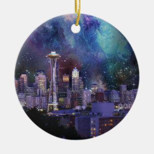 Spacey Seattle Ceramic Ornament