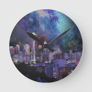 Spacey Seattle Round Clock