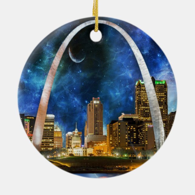 Spacey St. Louis Skyline Ceramic Ornament (Back)