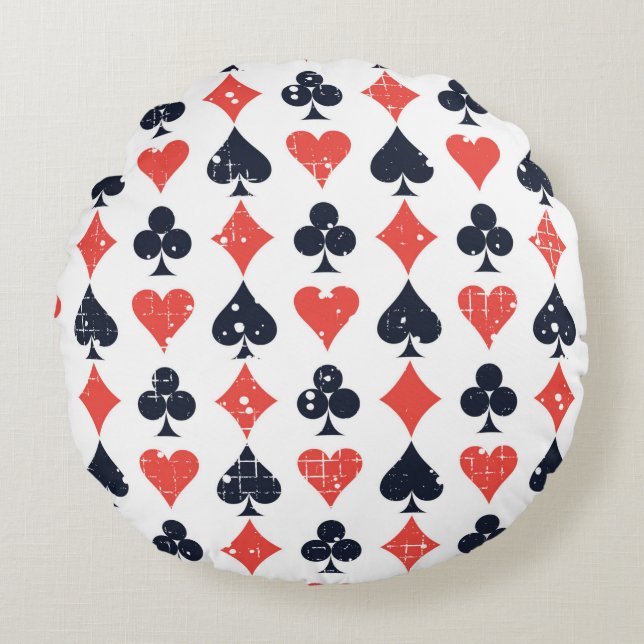 Spade, diamond, heart,club pattern round pillow (Front)