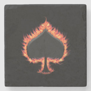 Spades Flames Stone Coaster
