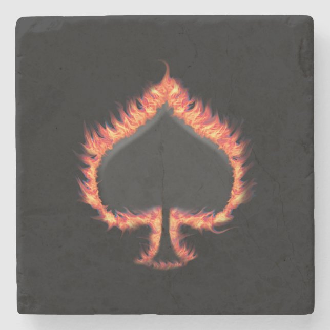 Spades Flames Stone Coaster (Front)