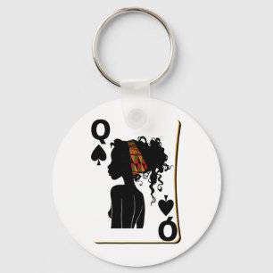 Spades Queen Card Afro American Black History Mont Keychain