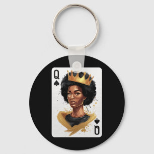 Spades Queen Poker Card Afro American Black Histor Keychain