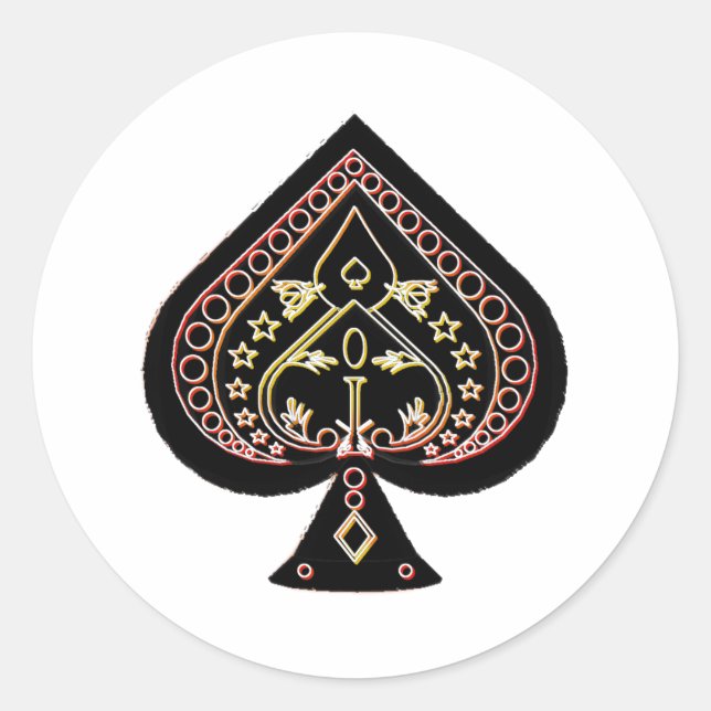 Spades Symbol: Orange & Red: Classic Round Sticker (Front)