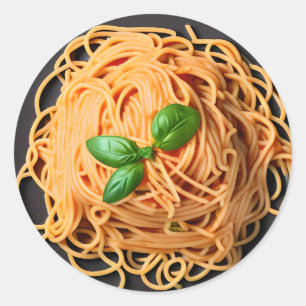 Spaghetti and Basil Food Plate Classic Round Sticker