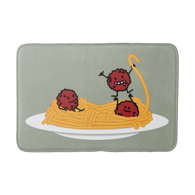 Spaghetti and meatballs pasta noodles Italian food Bath Mat (Front)