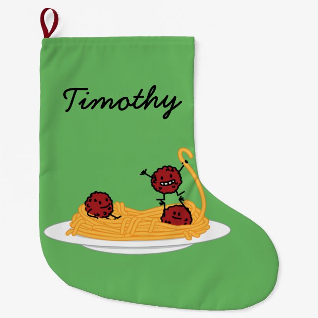 Spaghetti and meatballs pasta noodles Italian food Large Christmas Stocking (Front)