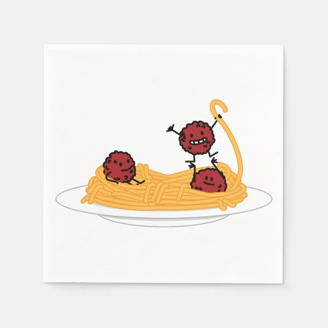 Spaghetti and meatballs pasta noodles Italian food Napkin (Front)