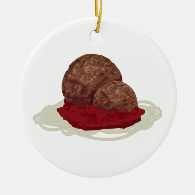 Spaghetti And Meatballs With Sauce Ceramic Ornament (Front)