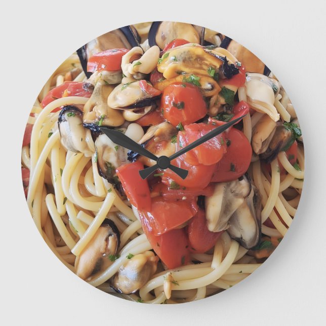 Spaghetti avec moules Tomates Horloge murale (Recto)
