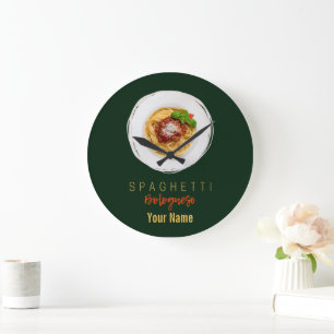 Spaghetti bolognese pasta noodle gourmet chef large clock