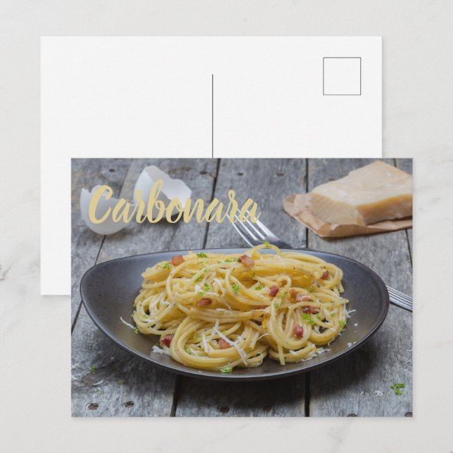 Spaghetti Carbonara Pasta with Bacon and Parmesan  Holiday Postcard (Front/Back)