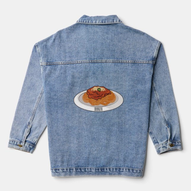  Spaghetti cartoon illustration Denim Jacket (Back)