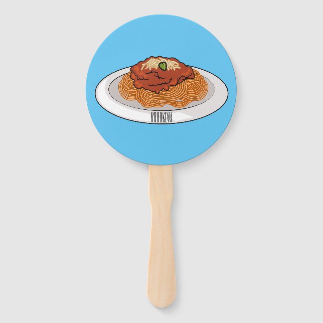  Spaghetti cartoon illustration Hand Fan (Front)