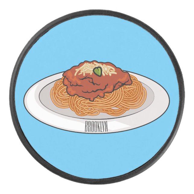  Spaghetti cartoon illustration Hockey Puck (Front)