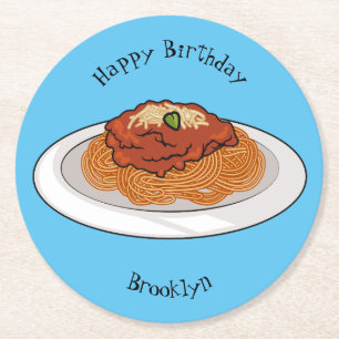 Spaghetti cartoon illustration Round Paper Coaster