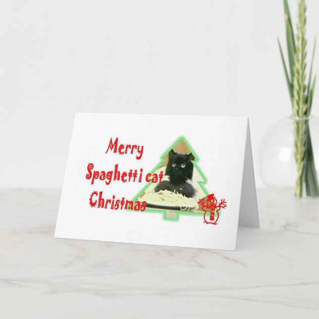 Spaghetti cat Christmas Holiday Card (Front)