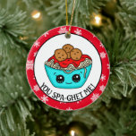 Spaghetti Christmas Ornament | Romantic Pun<br><div class="desc">Cute hand drawn cartoon Kawaii style spaghetti romantic ornament for a couple.</div>