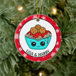 Spaghetti Christmas Ornament | Romantic Pun<br><div class="desc">Cute hand drawn cartoon Kawaii style spaghetti romantic ornament for a couple.</div>