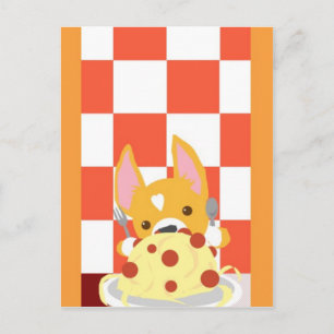 Spaghetti Dinner Corgi Postcard