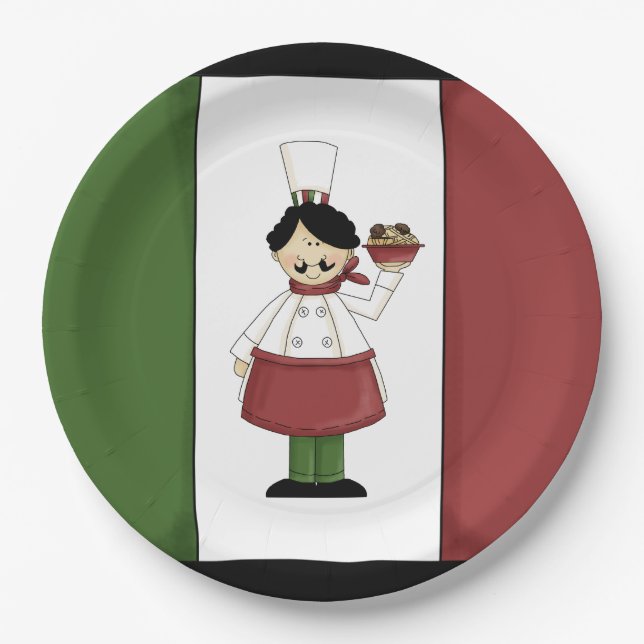 Spaghetti Dinner Italian chef paper plate (Front)