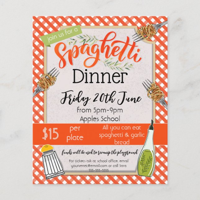spaghetti dinner Italian school church fundraiser  Flyer (Front)