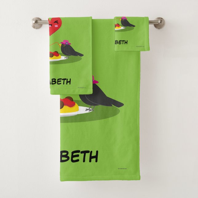 Spaghetti Meatballs Romantic Date | Add Your Name Bath Towel Set (Insitu)