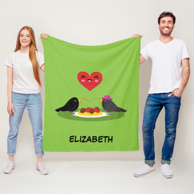 Spaghetti Meatballs Romantic Date | Add Your Name Fleece Blanket (In Situ)