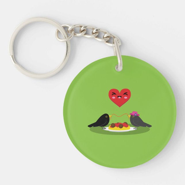Spaghetti Meatballs Romantic Date Keychain (Front)