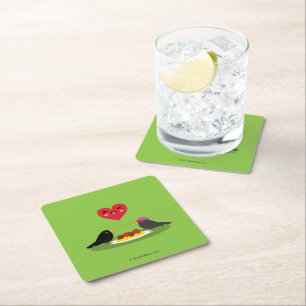 Spaghetti Meatballs Romantic Date Square Paper Coaster