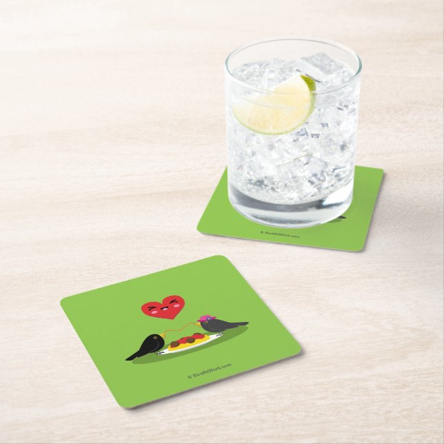 Spaghetti Meatballs Romantic Date Square Paper Coaster (Insitu)