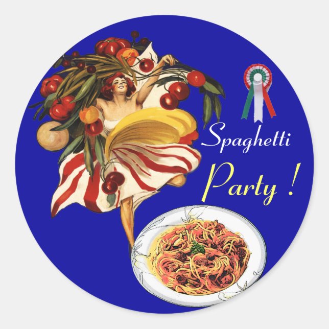 SPAGHETTI PARTY DANCE,ITALIAN KITCHEN AND TOMATOES CLASSIC ROUND STICKER (Front)