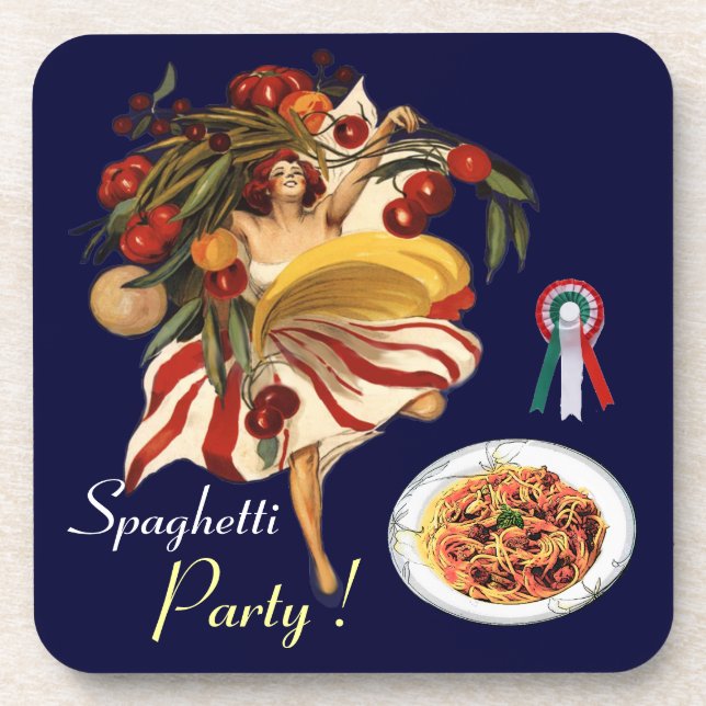 SPAGHETTI PARTY DANCE,ITALIAN KITCHEN AND TOMATOES COASTER (Front)