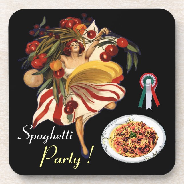 SPAGHETTI PARTY DANCE,ITALIAN KITCHEN AND TOMATOES COASTER (Front)