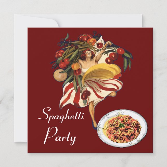 SPAGHETTI PARTY DANCE,ITALIAN KITCHEN AND TOMATOES INVITATION (Front)