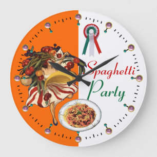 SPAGHETTI PARTY DANCE,ITALIAN KITCHEN AND TOMATOES LARGE CLOCK