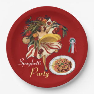 SPAGHETTI PARTY DANCE,ITALIAN KITCHEN AND TOMATOES PAPER PLATE
