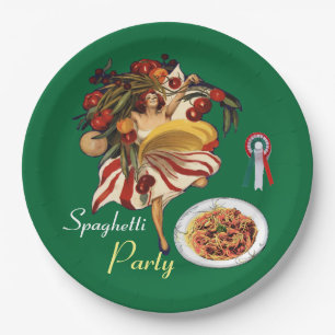SPAGHETTI PARTY DANCE,ITALIAN KITCHEN AND TOMATOES PAPER PLATE