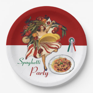 SPAGHETTI PARTY DANCE,ITALIAN KITCHEN AND TOMATOES PAPER PLATE