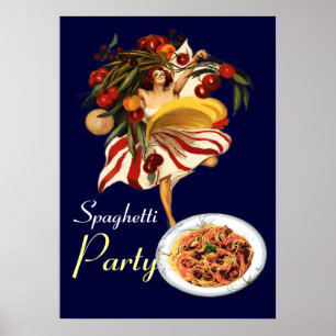 SPAGHETTI PARTY DANCE,ITALIAN KITCHEN AND TOMATOES POSTER