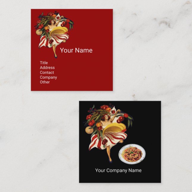 SPAGHETTI PARTY DANCE,ITALIAN KITCHEN AND TOMATOES SQUARE BUSINESS CARD (Front/Back)