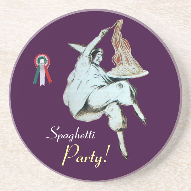 SPAGHETTI PARTY, ITALIAN KITCHEN ,red purple white Coaster (Front)