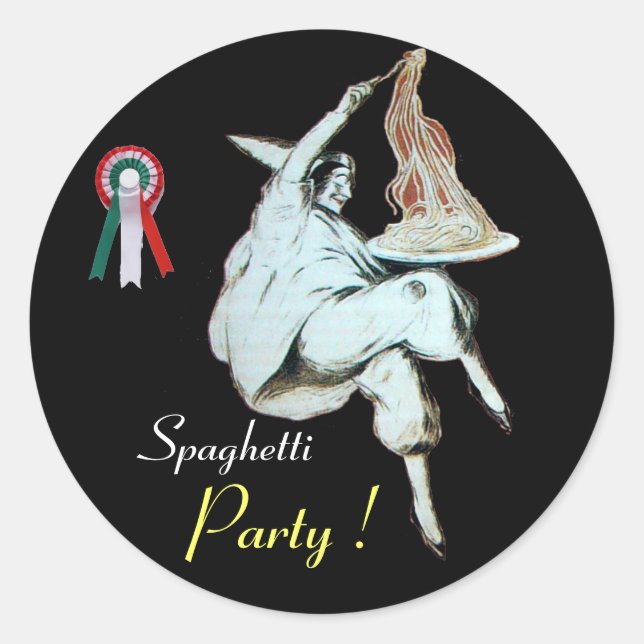 SPAGHETTI PARTY ITALIAN KITCHEN, RESTAURANT black Classic Round Sticker (Front)