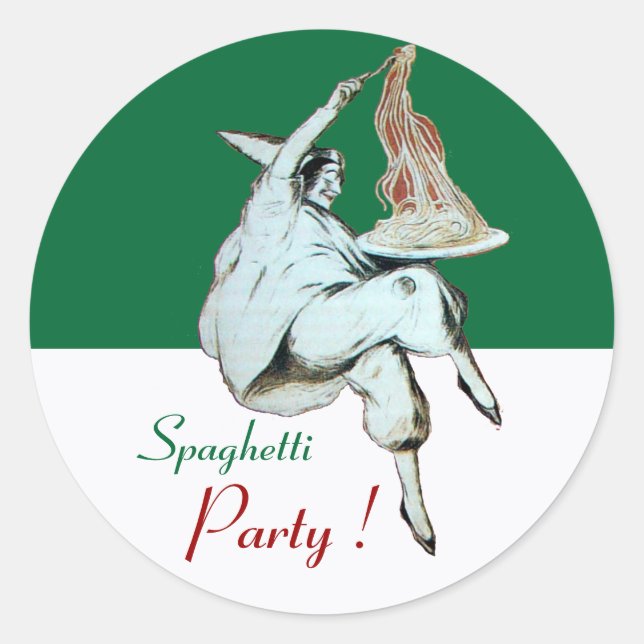 SPAGHETTI PARTY ITALIAN KITCHEN, RESTAURANT green Classic Round Sticker (Front)