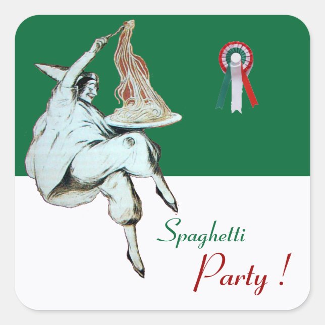SPAGHETTI PARTY ITALIAN KITCHEN, RESTAURANT green Square Sticker (Front)