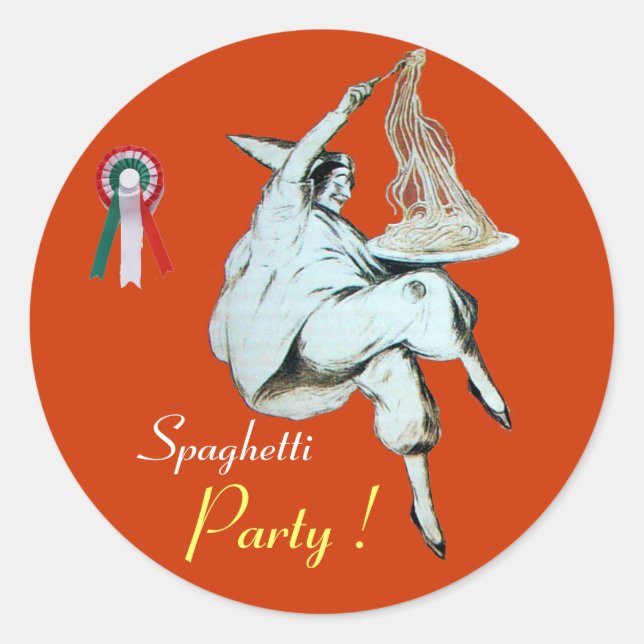 SPAGHETTI PARTY ITALIAN KITCHEN, RESTAURANT orange Classic Round Sticker (Front)