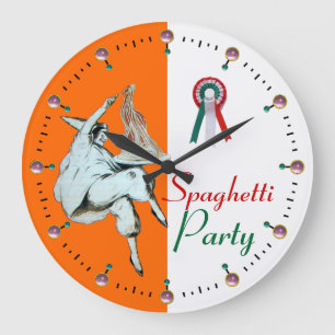 SPAGHETTI PARTY ITALIAN KITCHEN, RESTAURANT,orange Large Clock