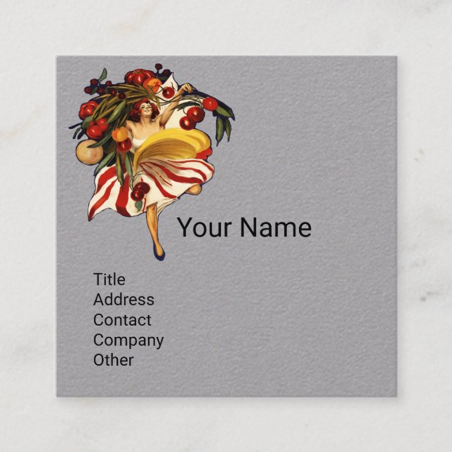 SPAGHETTI PARTY TALIAN KITCHEN TOMATOES Grey Square Business Card (Front)