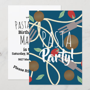 Spaghetti Pasta Italian Dinner Utensils Meatballs Invitation